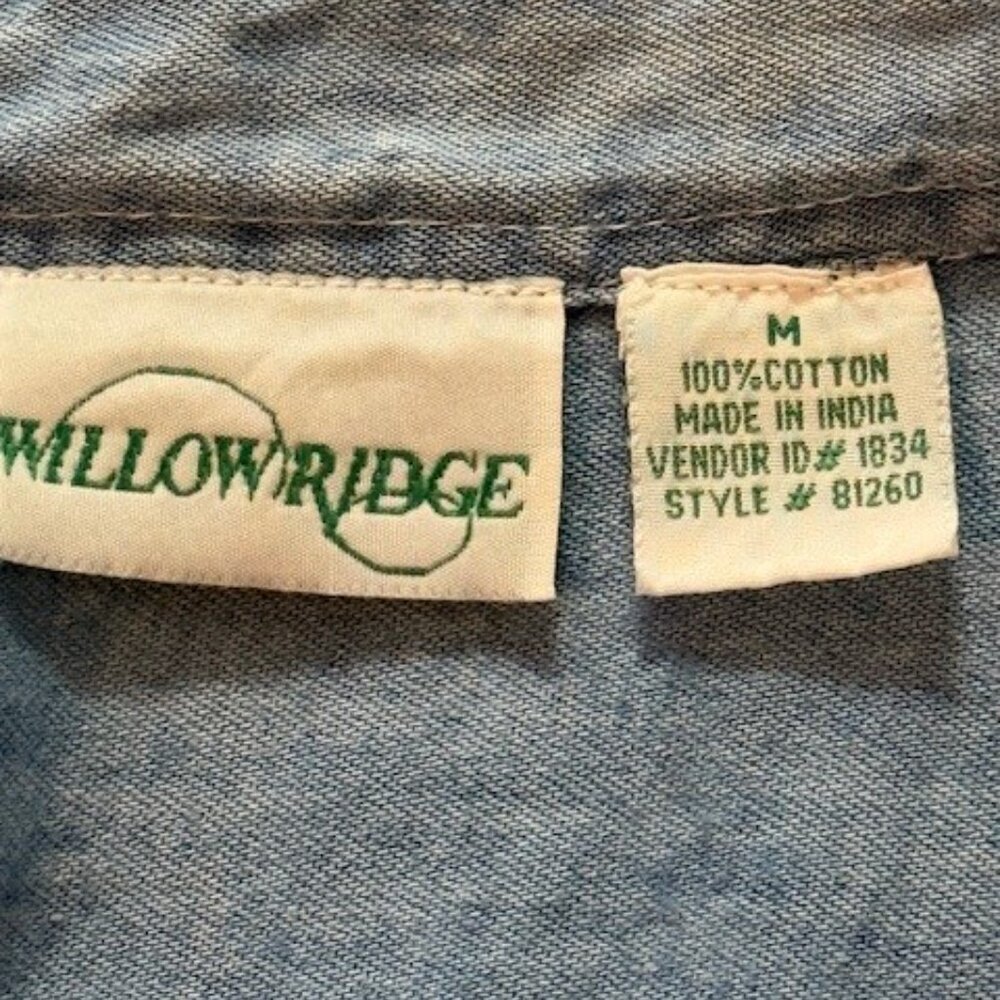 Vintage Willow Ridge Denim Embroidered Floral Shirt Woven Details Size Medium - Picture 3 of 8